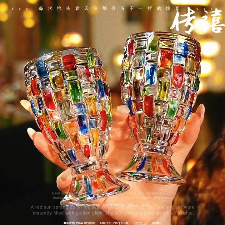 拍一发二-轻奢编织鱼尾杯水晶玻璃彩绘果牛奶礼品手工