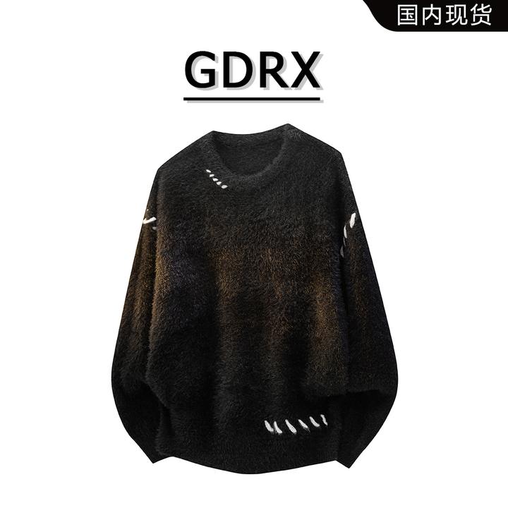 GDRX美式简约宽松圆领毛衣冬季新款男士轻奢长袖休闲百搭毛衣衫