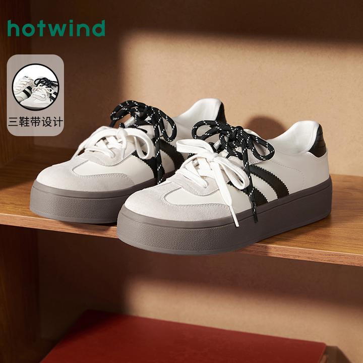 热风2025年秋季新款女士时尚休闲鞋德训鞋厚底H14W25339