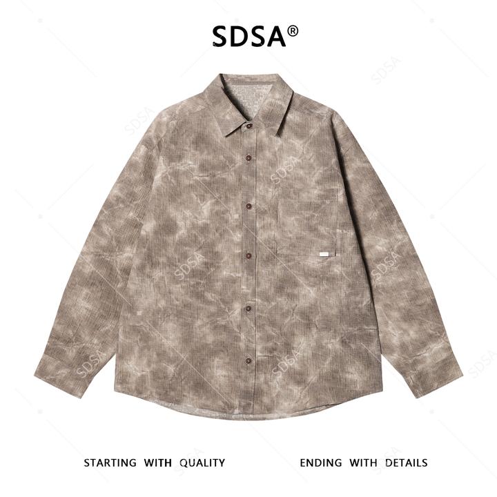 SDSA男士秋冬新款痞帅男装宽松扎染翻领纽扣长袖衬衫时尚轻奢衬衣