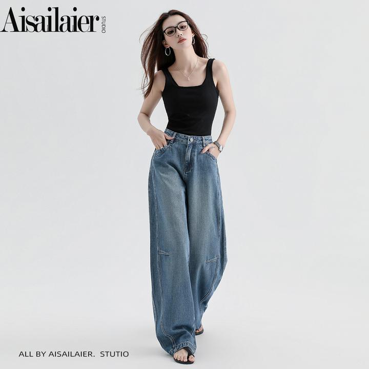 ·北冥·筋骨感百搭显瘦高腰阔腿2025秋冬牛仔裤女宽松休闲弯刀裤