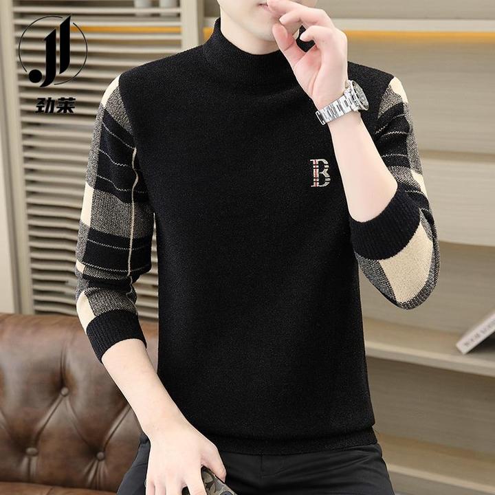 潮流半高领毛衣男士修身春秋季内搭中领针织打底衫男加厚款毛线衣
