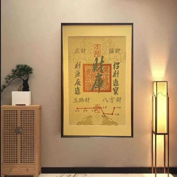 刺绣开财库挂画（财库）新中式刺绣款办公室茶室玄关书房客厅装饰画