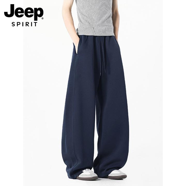 JEEPSPIRIT美式高街弯刀卫裤阔腿潮牌拼接春秋运动裤重磅男生穿搭