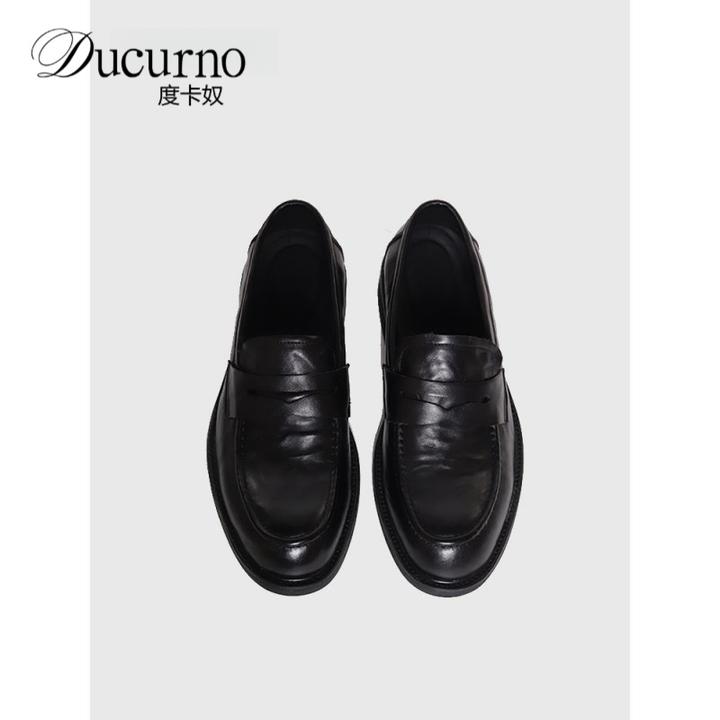 度卡奴尖头乐福鞋男雅痞高端厚底皮鞋休闲通勤简约风休闲皮鞋百搭