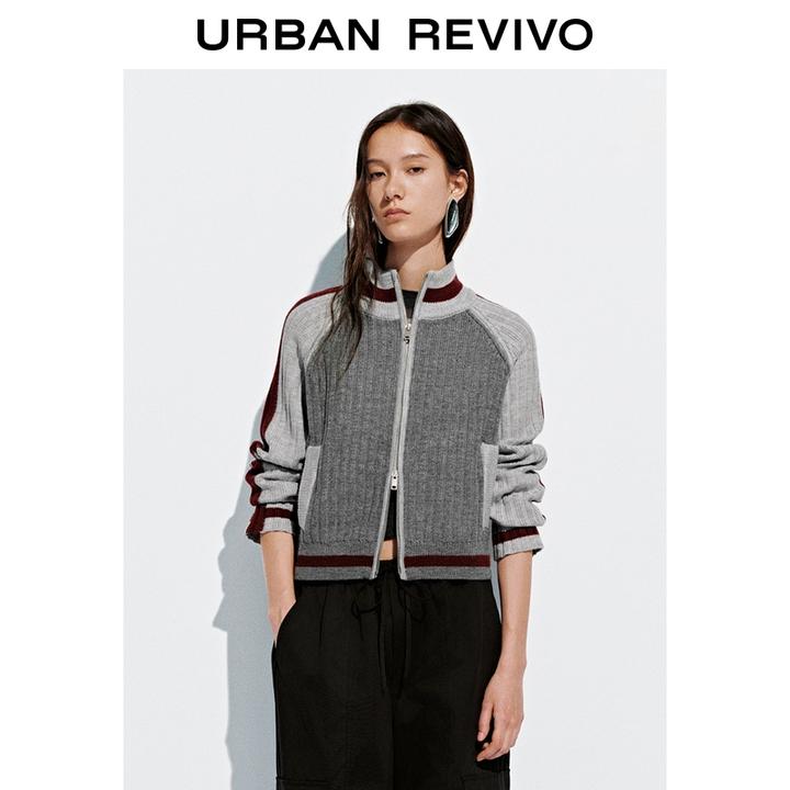 UR2025秋季新款女装撞色格雷系双拉链针织开衫UYY950114
