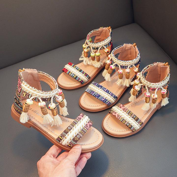 凉鞋女童罗马鞋夏季2025新款韩版波西米亚风中大童软底公主鞋