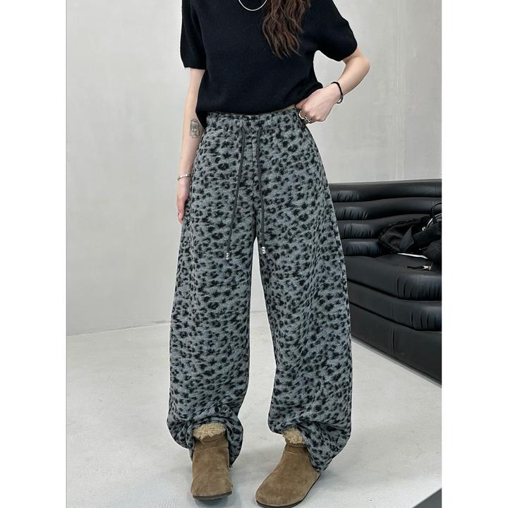 小静静一会【豹纹弯刀裤】2025冬款极简毛呢直筒休闲裤2512C8621