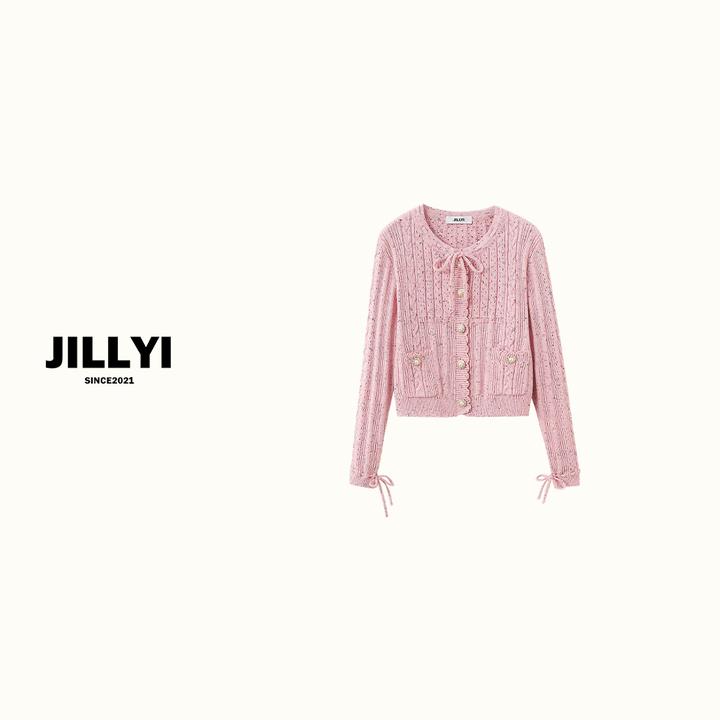 jillyi【草莓优格】粉色圆领秋冬百搭御姐风时尚百搭针织上衣