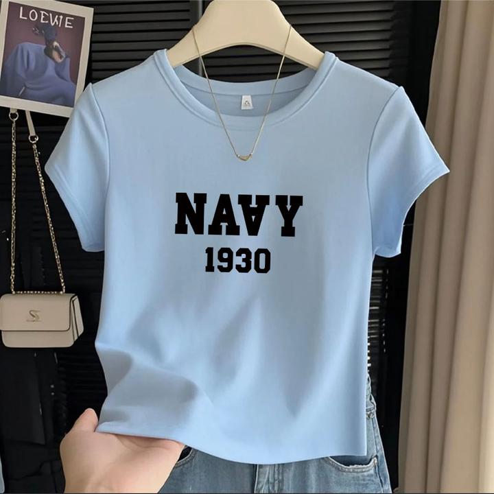 2025夏季新款设计感洋气T恤女韩版印花百搭圆领纯棉短袖短款上衣