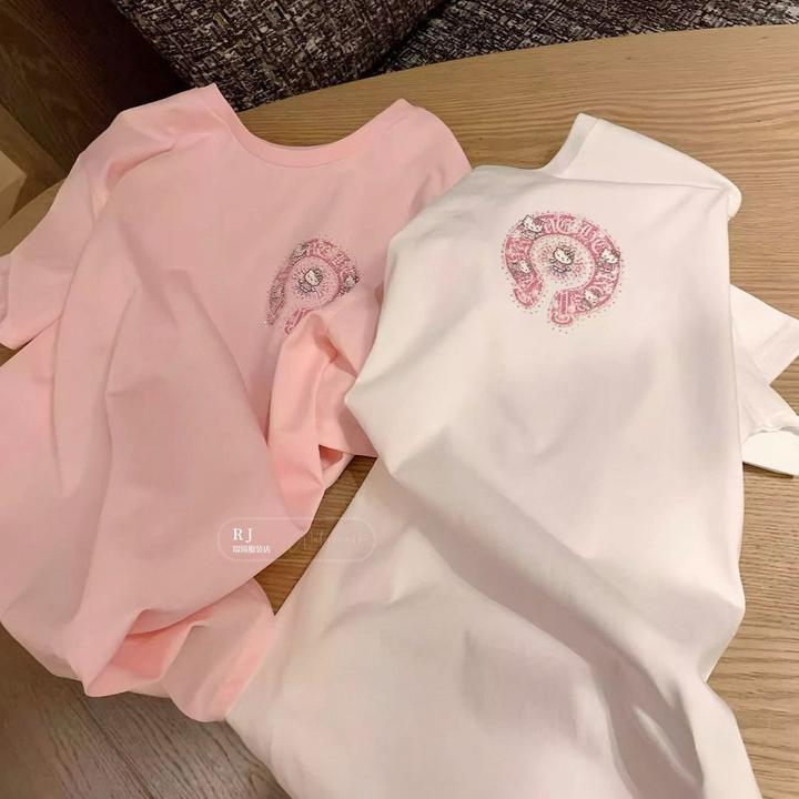 【RJ】烫钻学院镶钻百搭T恤卡通短袖圆领网红小众炸街高级感女装