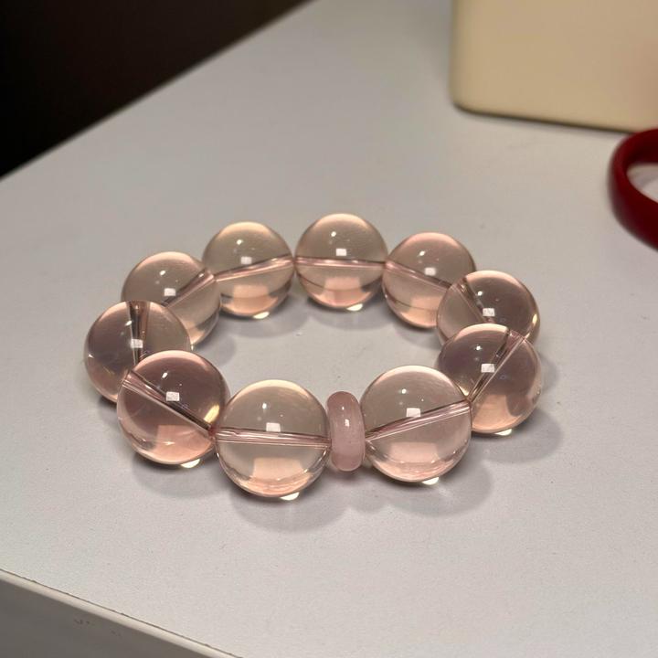 新款高品果冻橘粉水晶手链温柔气质女款冰透橘粉晶手串多样性发一