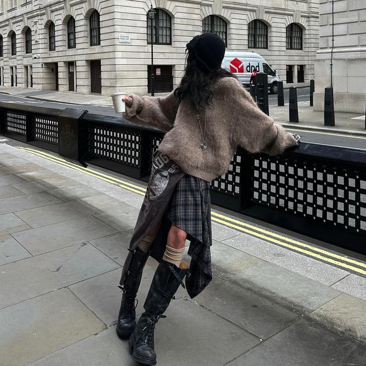 韩好甜WARDEN EDGE绵云拿铁 卡其色针织毛衣女冬宽松加厚套头上衣