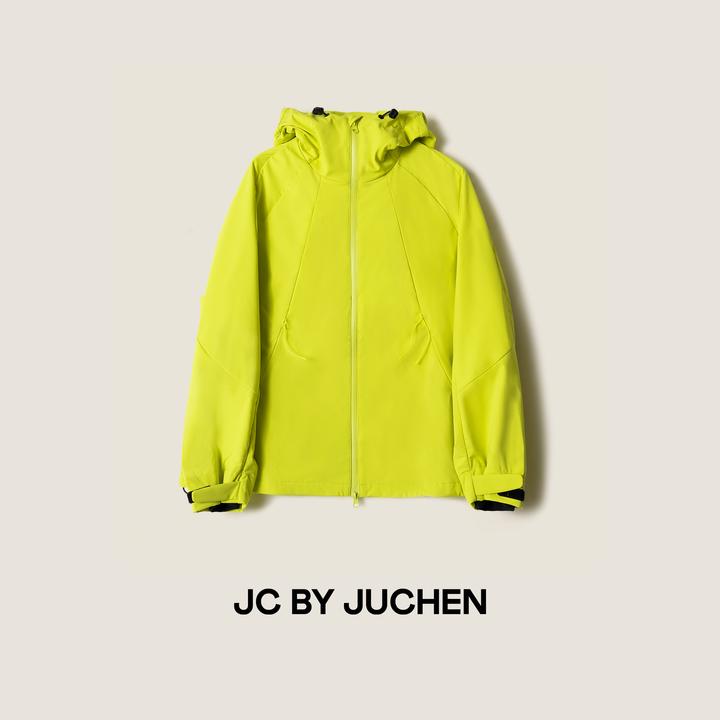 “探索基因”流线形运动剪裁压胶荧光绿户外冲锋外套 FW102001-23