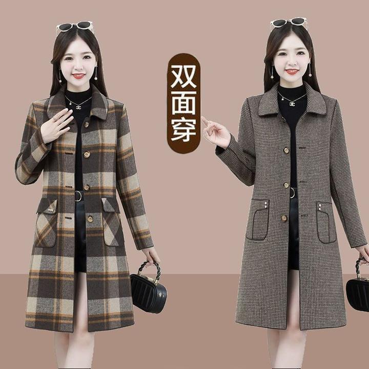 高档双面羊绒大衣秋冬中长款羊毛大码修身中年妈妈大衣时尚外套女