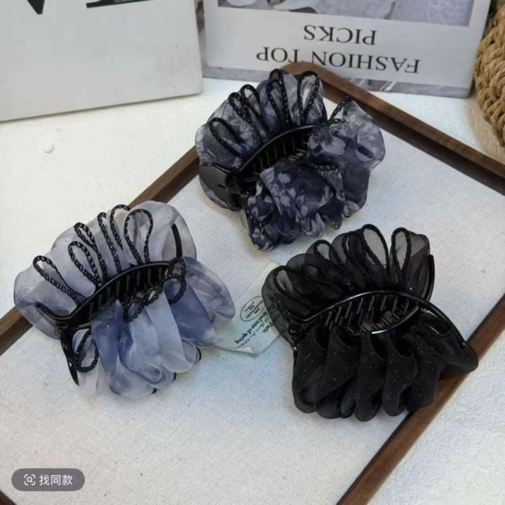 高定黑纱星芒缀饰奢华优雅气质抓夹式丸子头发夹