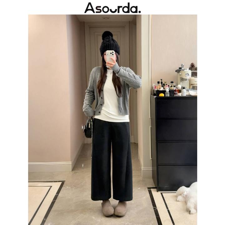 一口苏达毛呢九分 新款时尚洋气百搭潮流休闲服遮肉显瘦休闲裤子