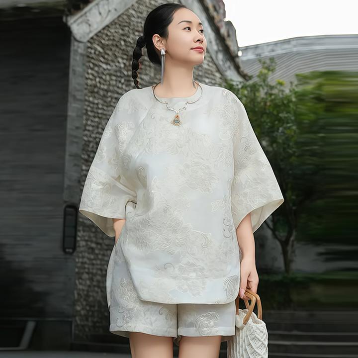 新中式国风套装女2025年夏季新款提花别致高级感上衣短裤两件套潮