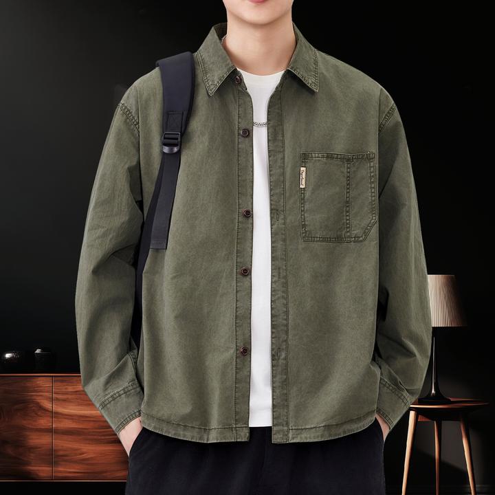 新款美式潮牌纯棉设计感长袖衬衫男士秋季宽松上衣技能工装衬衣潮