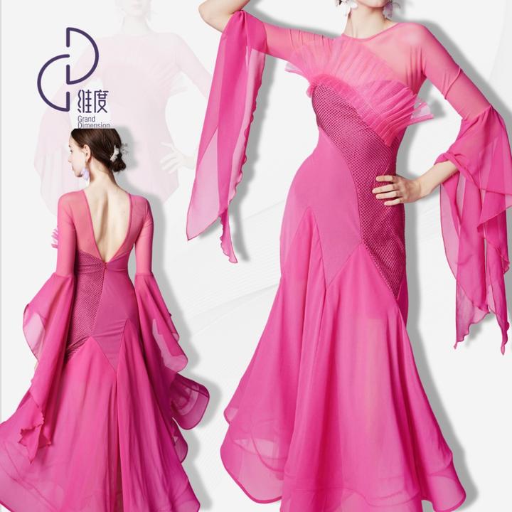 【维度舞服】SQ01PRO新款连衣裙摩登蹈服拉丁舞女式华尔兹长袖红色