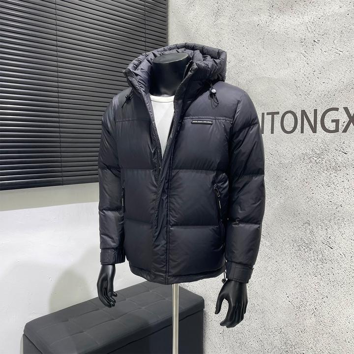 K先生男装店 2025冬季新款简约轻薄保暖连帽羽绒服男黑色时尚外套