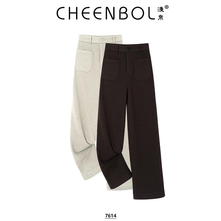 7614醋酸羊毛阔腿裤女秋冬新款显瘦直筒窄版垂感毛呢休闲加绒裤子