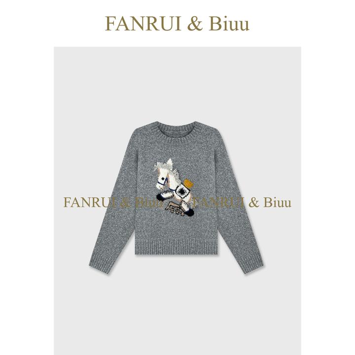 FANRUI/泛芮「桃雾软糖」小马刺绣羊毛拉毛减龄百搭针织毛衣B19496