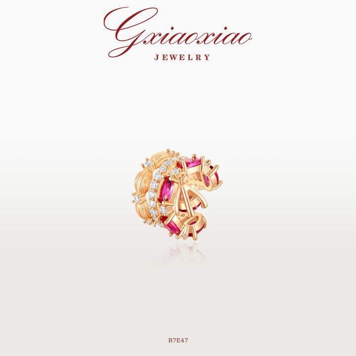 铜合金合成锆石耳饰 【红玫绮梦】百搭红色滴溜耳夹圣诞穿搭 B7E47