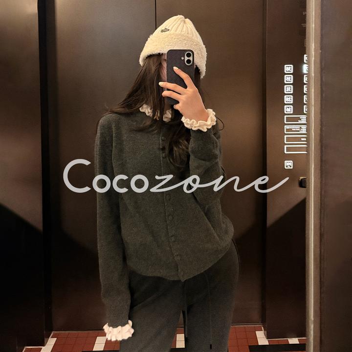 COCO ZONE刘 一一“木耳边”100绵羊毛单排扣毛织上衣 CD2A2789