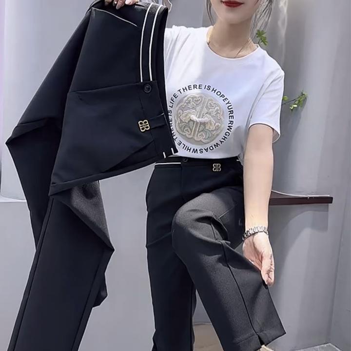 2025春季百款黑色烟管西装裤新款高腰弹力休闲九分遮肉直筒裤子女