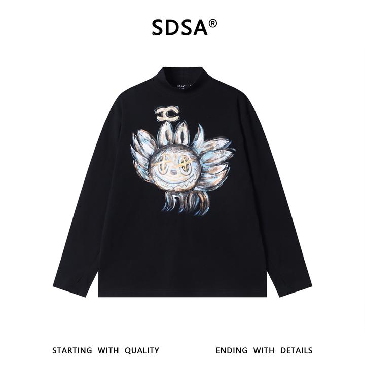 SDSA男士秋冬新款痞帅男装潮牌手绘卡通印花立领长袖T恤百搭时尚