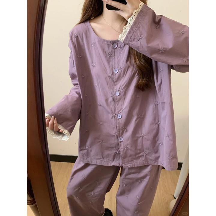 【温柔紫碎花】复古法式睡衣女春秋2025新款套装大码可外穿家居服女