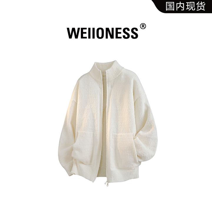 WEIIONESS美式开衫毛衣男士2025秋季宽松休闲针织外套高级感男装