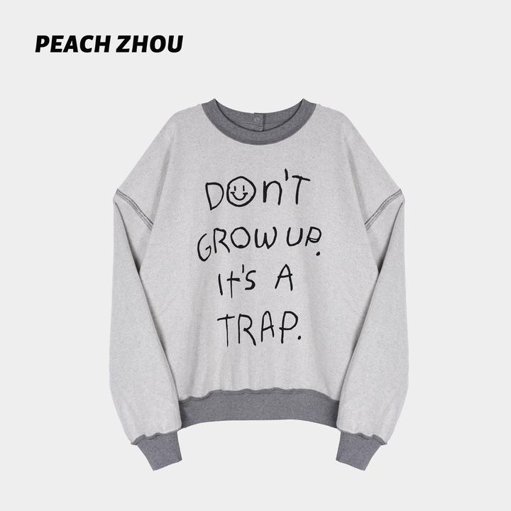 『PEACHZHOU』双面多穿法标语印花反做设计感休闲毛圈卫衣中性开衫