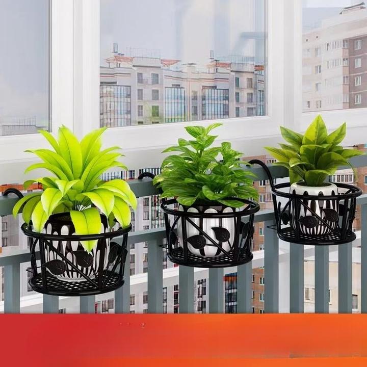 花架客厅简约现代阳台栏杆花架挂架悬挂式铁艺花盆架植物欧式室内