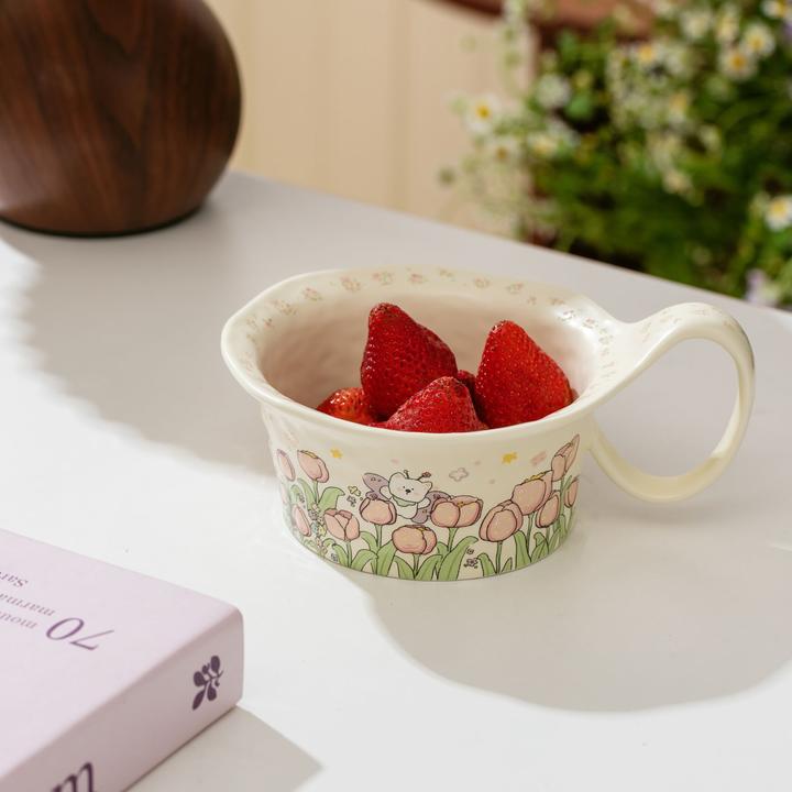 小熊花朵系列马克杯早餐杯手工陶瓷可爱女生办公室家用餐厅手绘