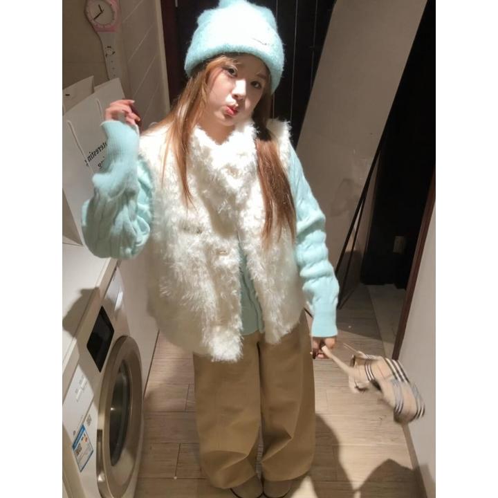 MARIE.COCO冬季新款可爱甜美风羊羔毛马甲外套软糯长袖毛衣阔腿裤