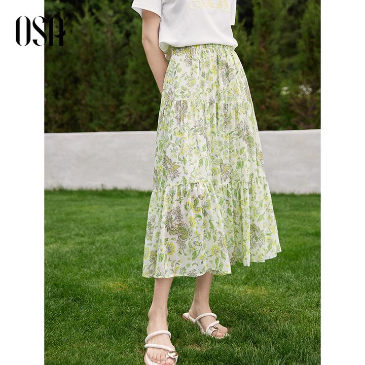 OSA/欧莎 法式碎花半身裙女百搭显瘦夏日出游蛋糕裙S125B51012