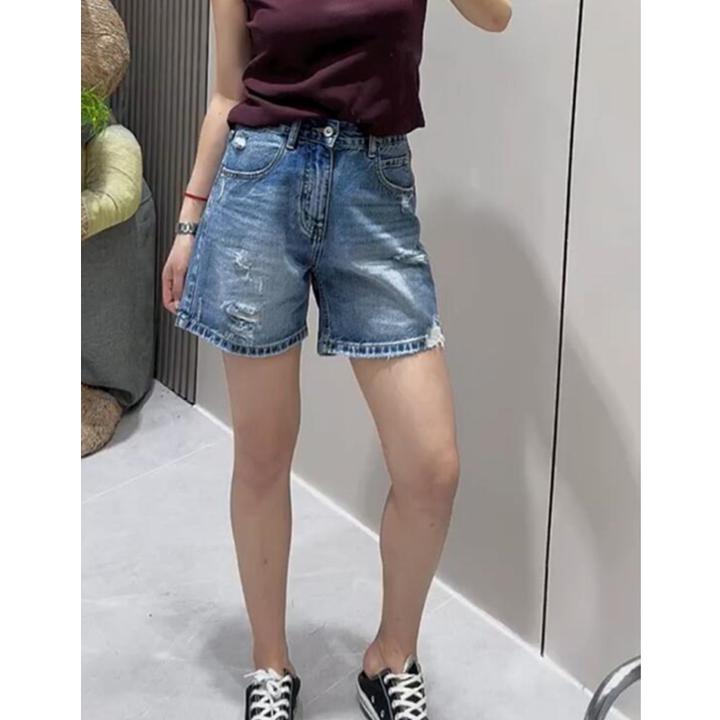 小个子高腰破洞直筒牛仔短裤女2025年夏季新款大码宽松显瘦热裤