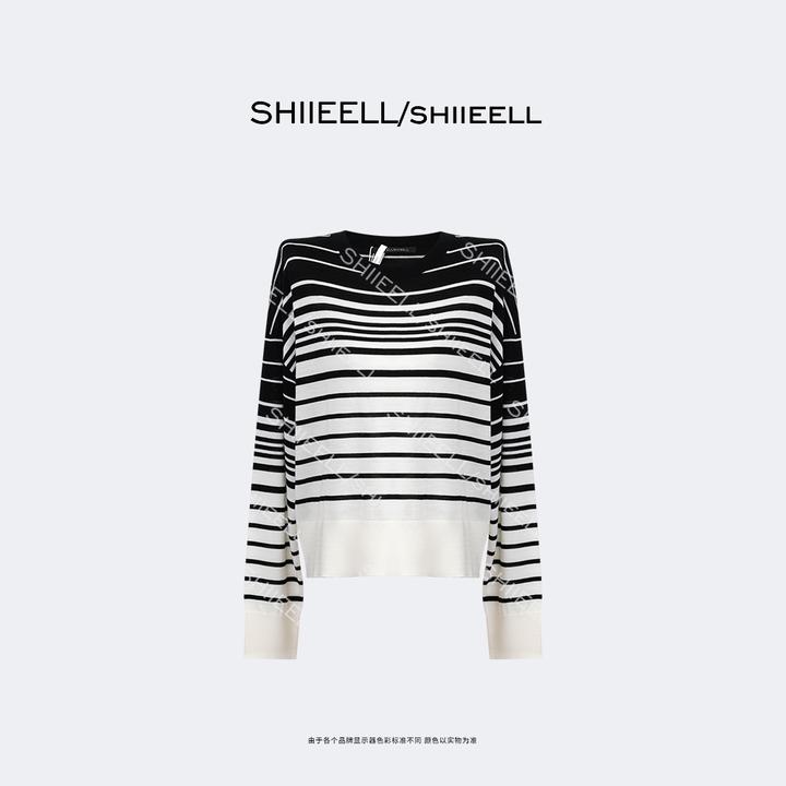 SHIIEELL【趣味条纹】不规则条纹毛针织衫软糯羊毛圆领针织衫Z8851