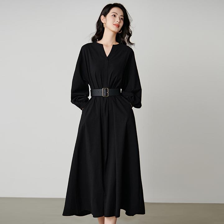 【新品】2025V领系腰带百搭连衣裙女25070774
