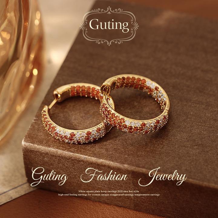 铜合金合成锆石耳饰 22626金色满钻圈圈耳环秋冬耳饰轻奢气质耳钉