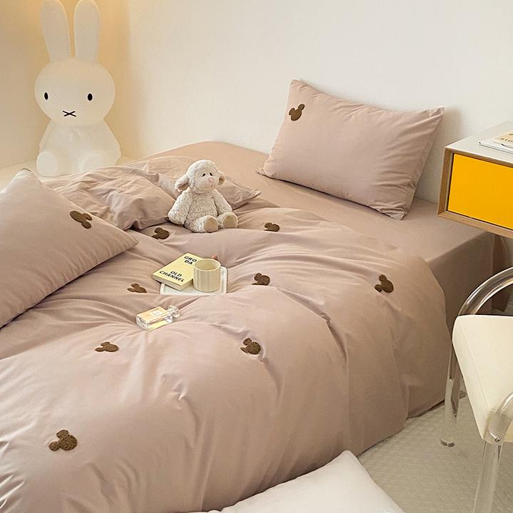 新款全棉水洗棉四件套纯棉毛巾绣无嵌边款学生三件套床单被套简约