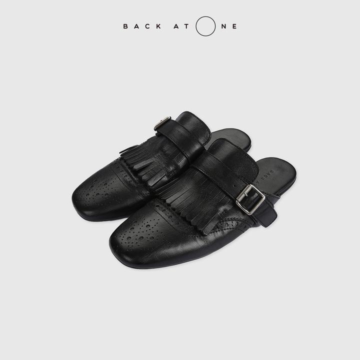 BackAtOne “都市轻羽”通勤时髦百搭P*穆勒流苏拖鞋 BFS-7FL248M-K