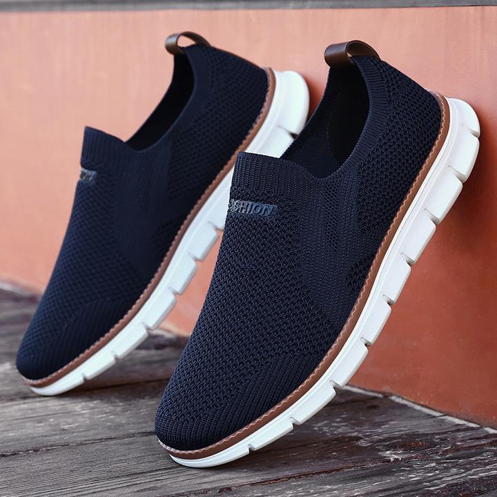 夏季一脚蹬飞织休闲鞋软底舒适大码爸爸鞋跨境temu批发单鞋男士