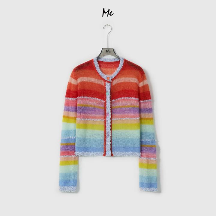 ME【彩虹小香衫】绵羊毛马海毛混纺渐变艺术流苏毛边毛衣MESA0838