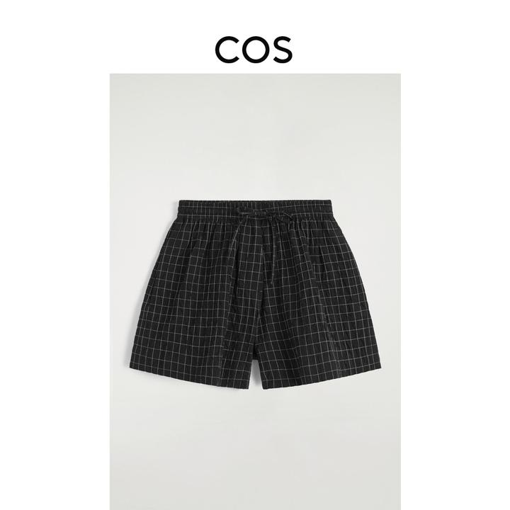 COS女装 休闲版型棉质短裤黑色/格纹2025夏季新品1271232004