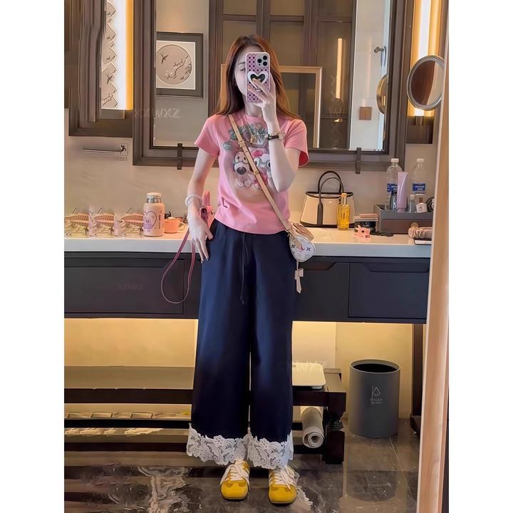 芊芊芙韩国东大门夏季时尚减龄设计感可爱短袖kitty印花减龄T恤衫