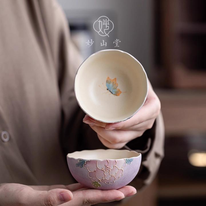 新中式手绘陶瓷牡丹普洱杯茶杯女士个人专用主人杯单杯功夫茶具
