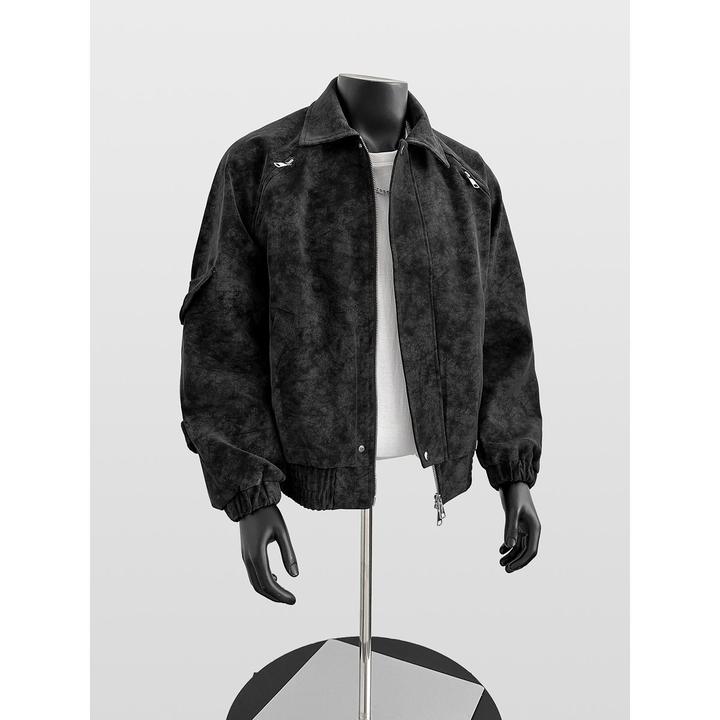 秋冬新款美式休闲扎染机车男款皮衣外套潮流男生衣服痞帅高级感